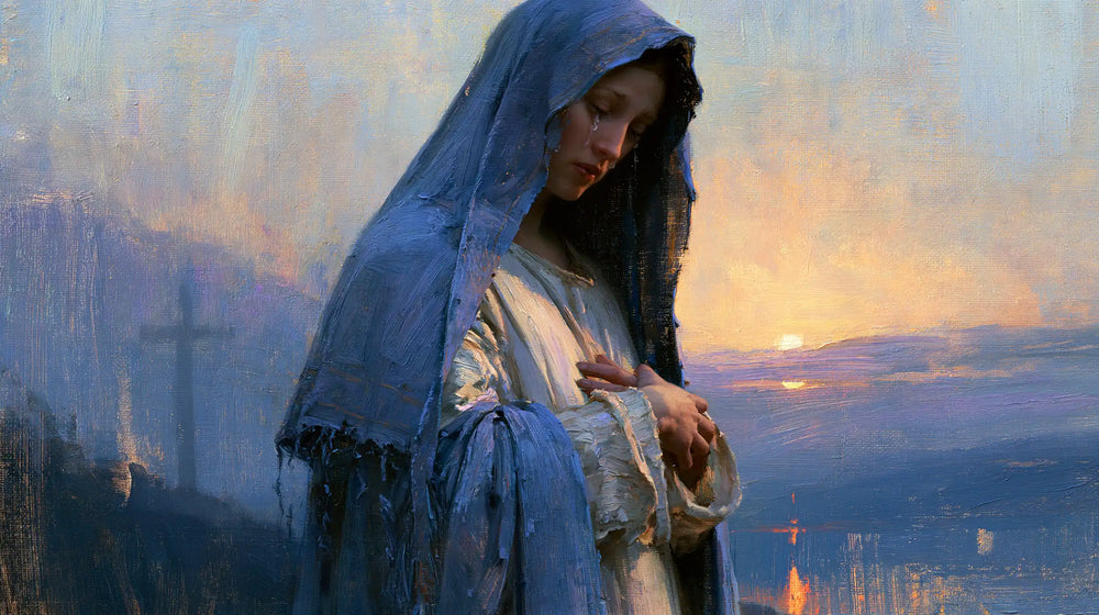 Our Lady of Sorrows in an impressionist atmosphere in Impressionist style, landscape Christian artwork no. 15