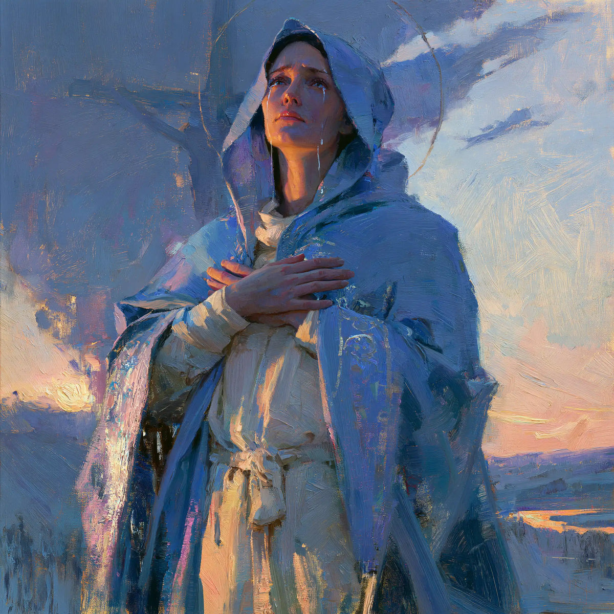 Our Lady of Sorrows in an impressionist atmosphere in Impressionist style, square Christian artwork no. 4