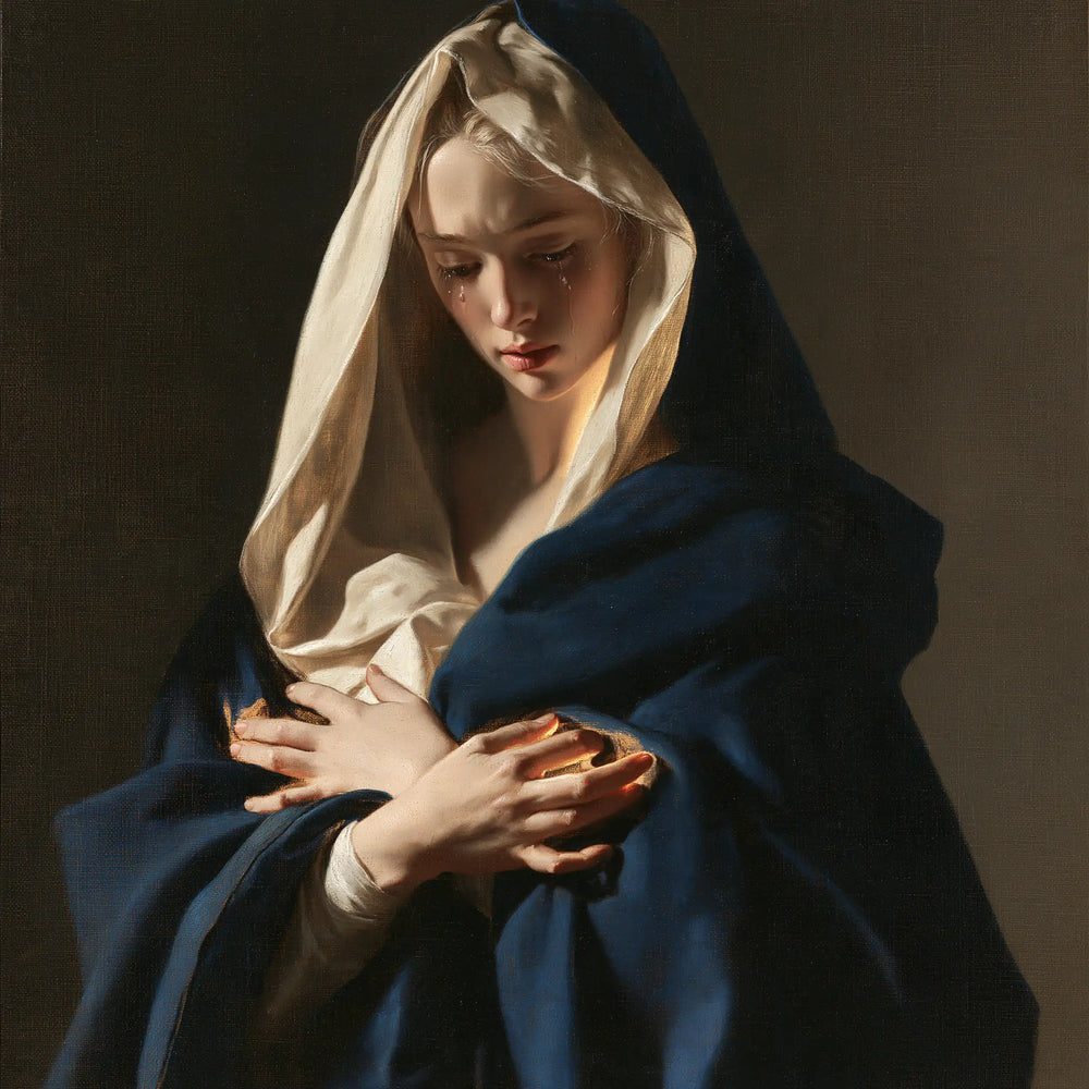 Mater Dolorosa in a classical portrait in Mater Dolorosa Classical Portrait style, square Christian artwork no. 2