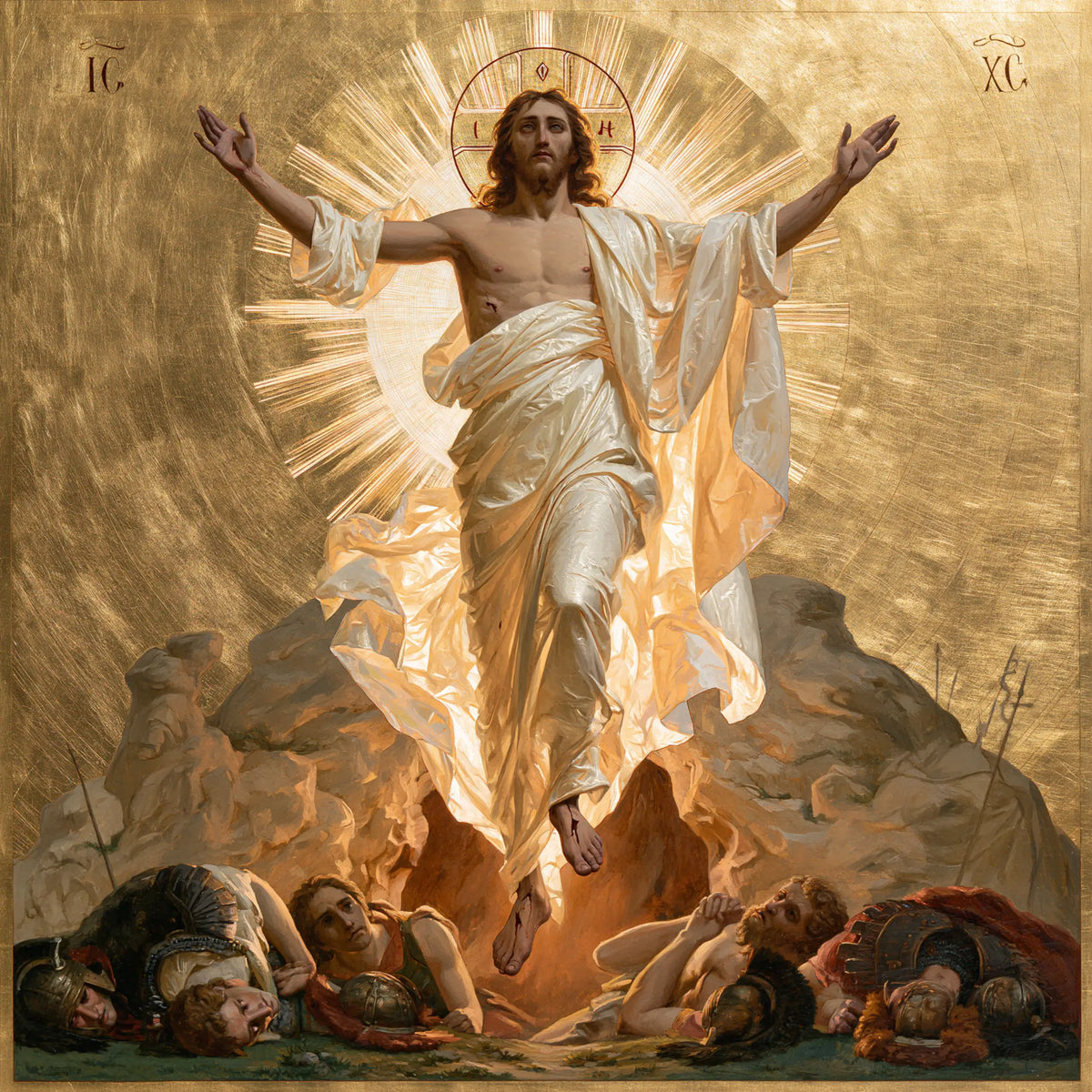 Resurrection of Jesus Christ in Contemporary Byzantine style, square Christian artwork no. 3