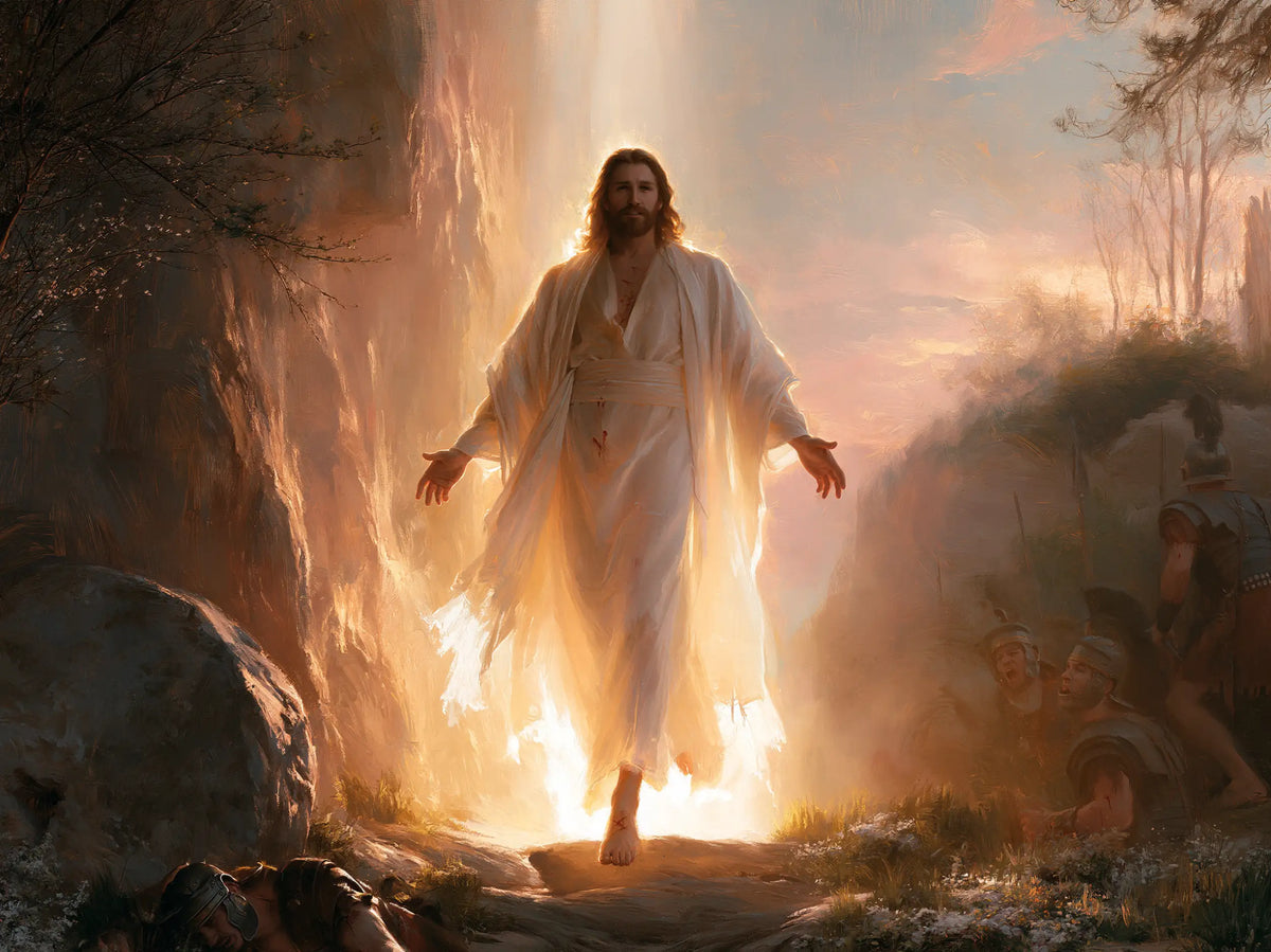 Resurrection of Jesus Christ in Divine Light style, landscape Christian artwork no. 12