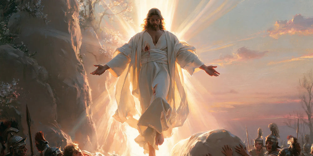 Resurrection of Jesus Christ in Divine Light style, landscape Christian artwork no. 23