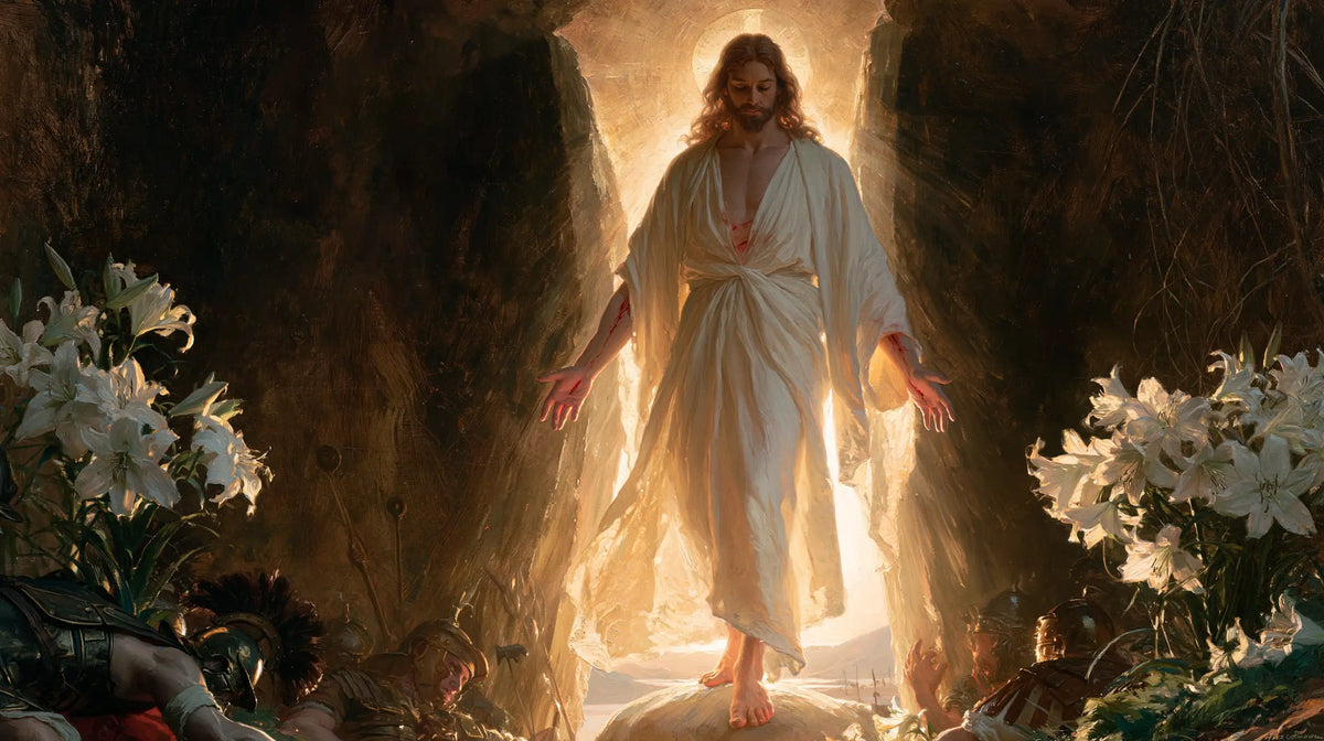Resurrection of Jesus Christ in Expressionist style, landscape Christian artwork no. 14