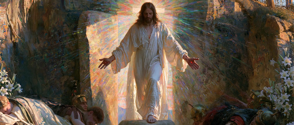 Resurrection of Jesus Christ in Expressionist style, landscape Christian artwork no. 22