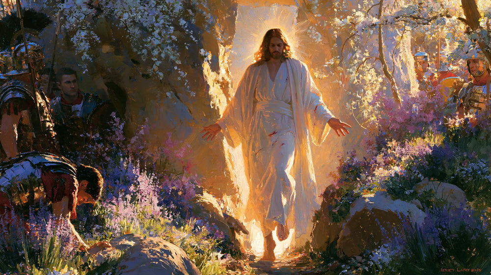Resurrection of Jesus Christ in Impressionist style, landscape Christian artwork no. 19