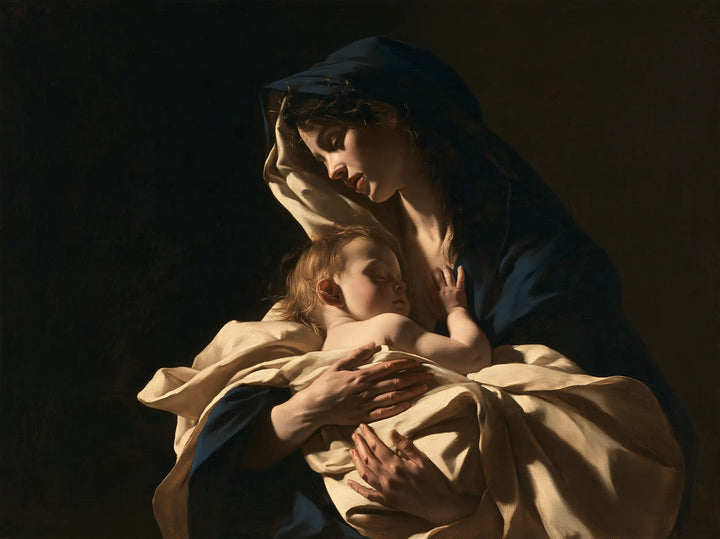 Virgin Mary and Child Jesus - Caravaggio Tenebrism · Landscape n° 11