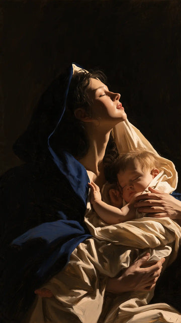 Virgin Mary and Child Jesus - Caravaggio Tenebrism · Portrait n° 1