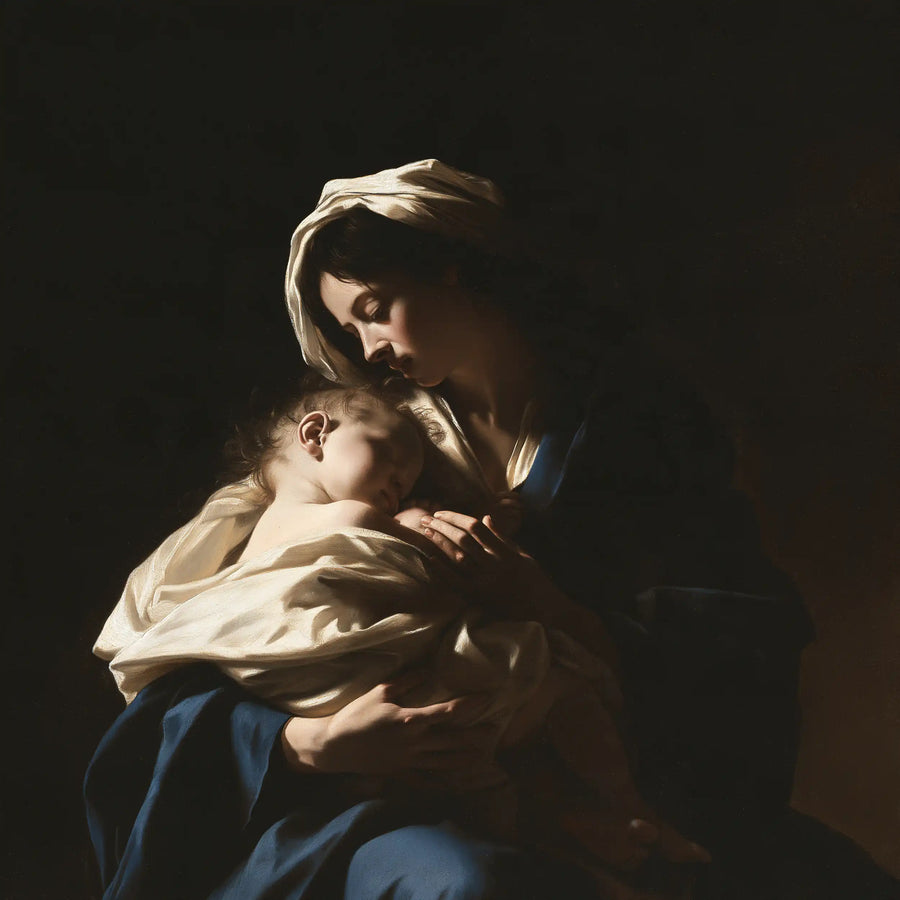 Virgin Mary and Child Jesus - Caravaggio Tenebrism · Square n° 5