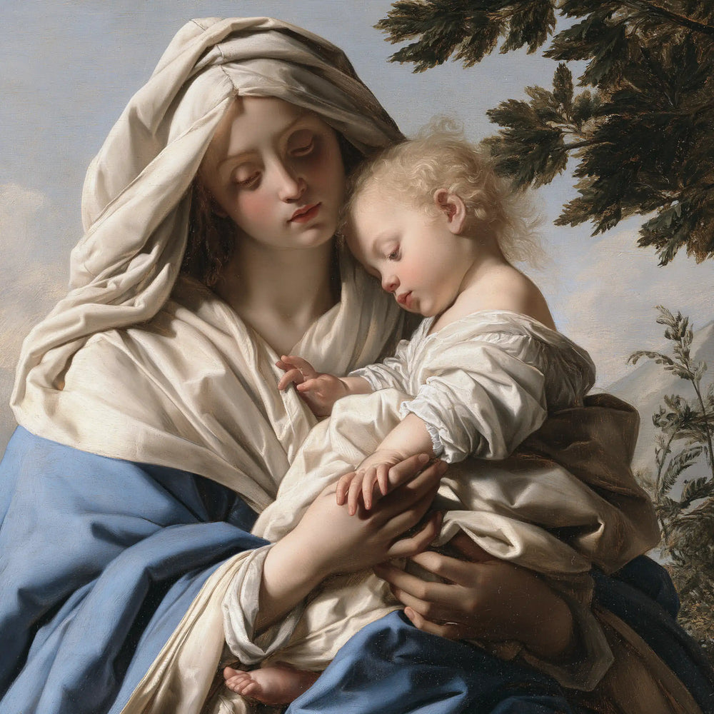 the Virgin Mary with the Child Jesus in Florentine Renaissance style, square Christian artwork no. 10
