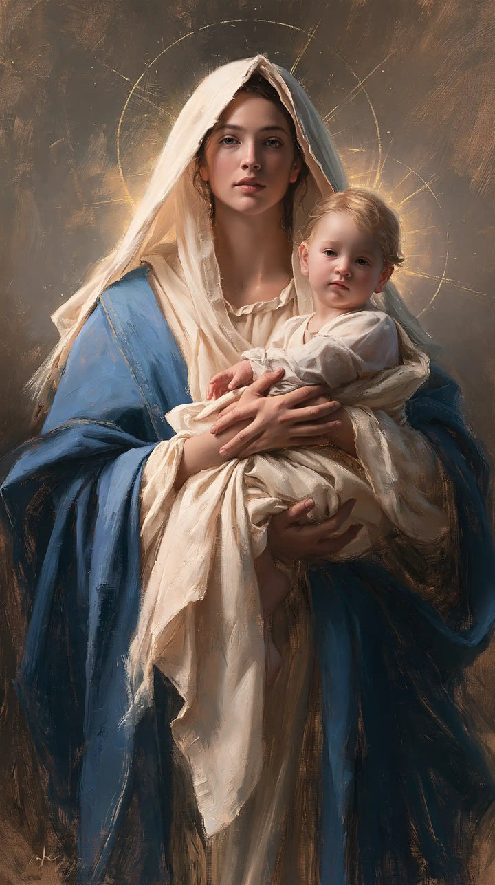 The Virgin and Child — Two Faces Within Pale Circles