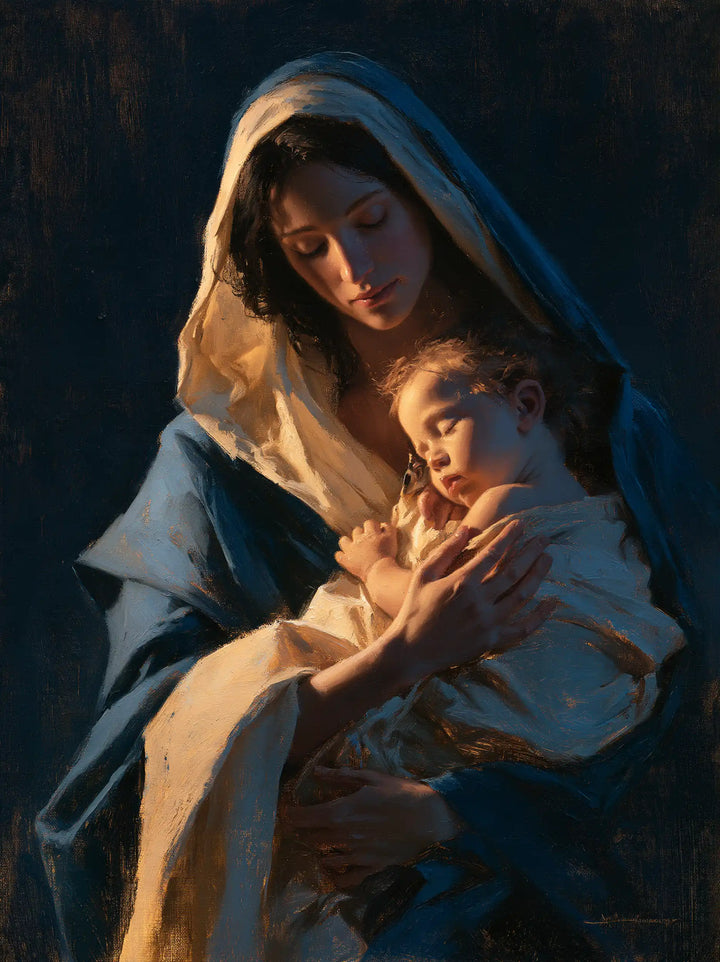 Virgin Mary and Child Jesus - Midnight Blue Chiaroscuro · Portrait n° 20