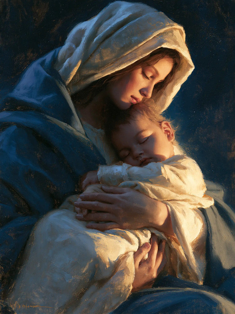 Virgin Mary and Child Jesus - Midnight Blue Chiaroscuro · Portrait n° 22