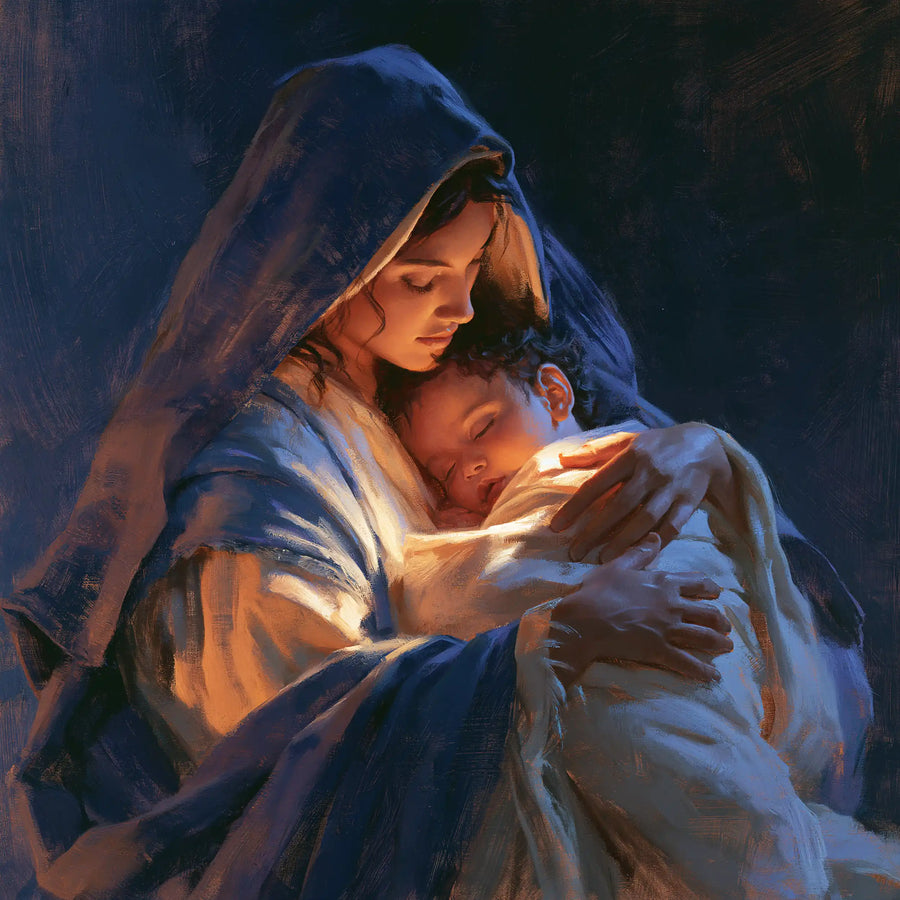 Virgin Mary and Child Jesus - Midnight Blue Chiaroscuro · Square n° 4