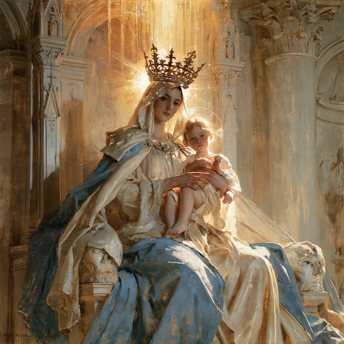 The Virgin and Child — The Smile Amid Gold-Embroidered Blue