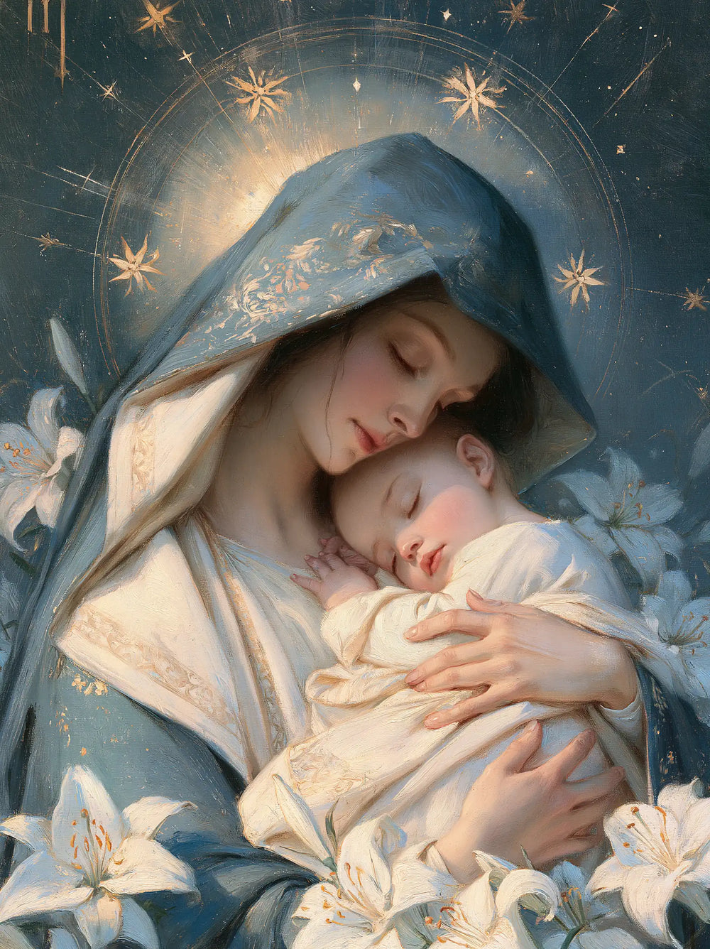 the Virgin Mary and the Child Jesus in Symbolist style, portrait Christian artwork no. 19