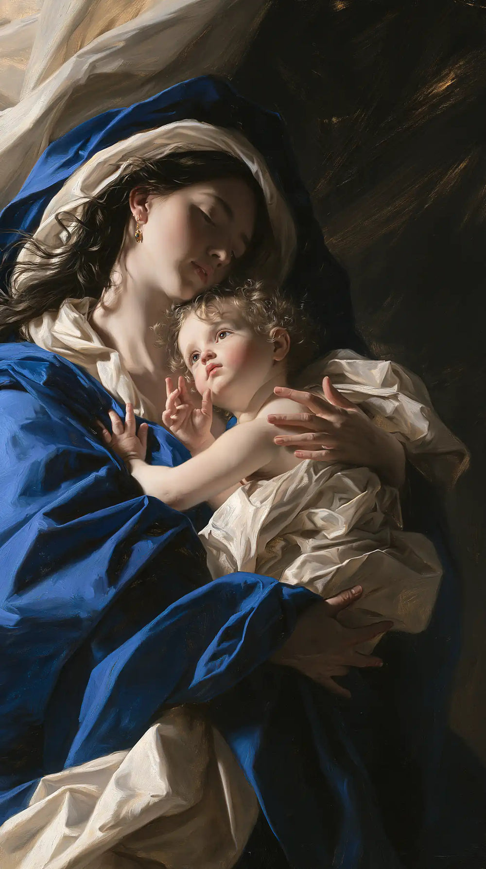 the Virgin Mary and the Child Jesus in Theatrical Baroque style, portrait Christian artwork no. 12