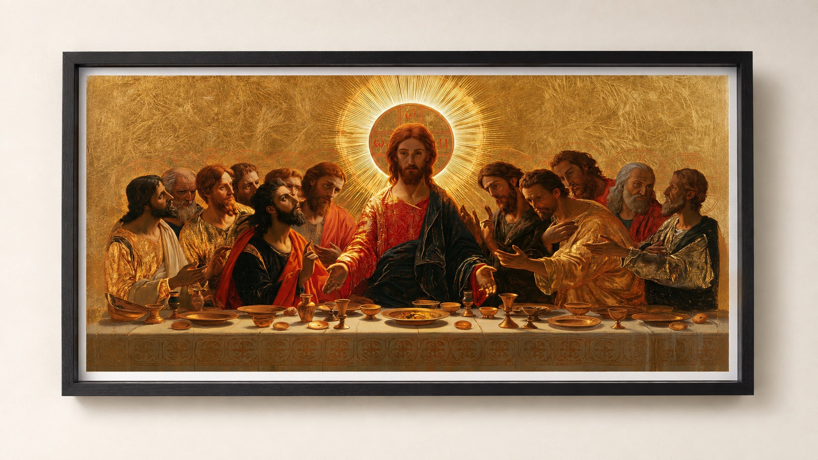 A mesma impressão de Última Ceia Fine Art em uma moldura preta profunda Box