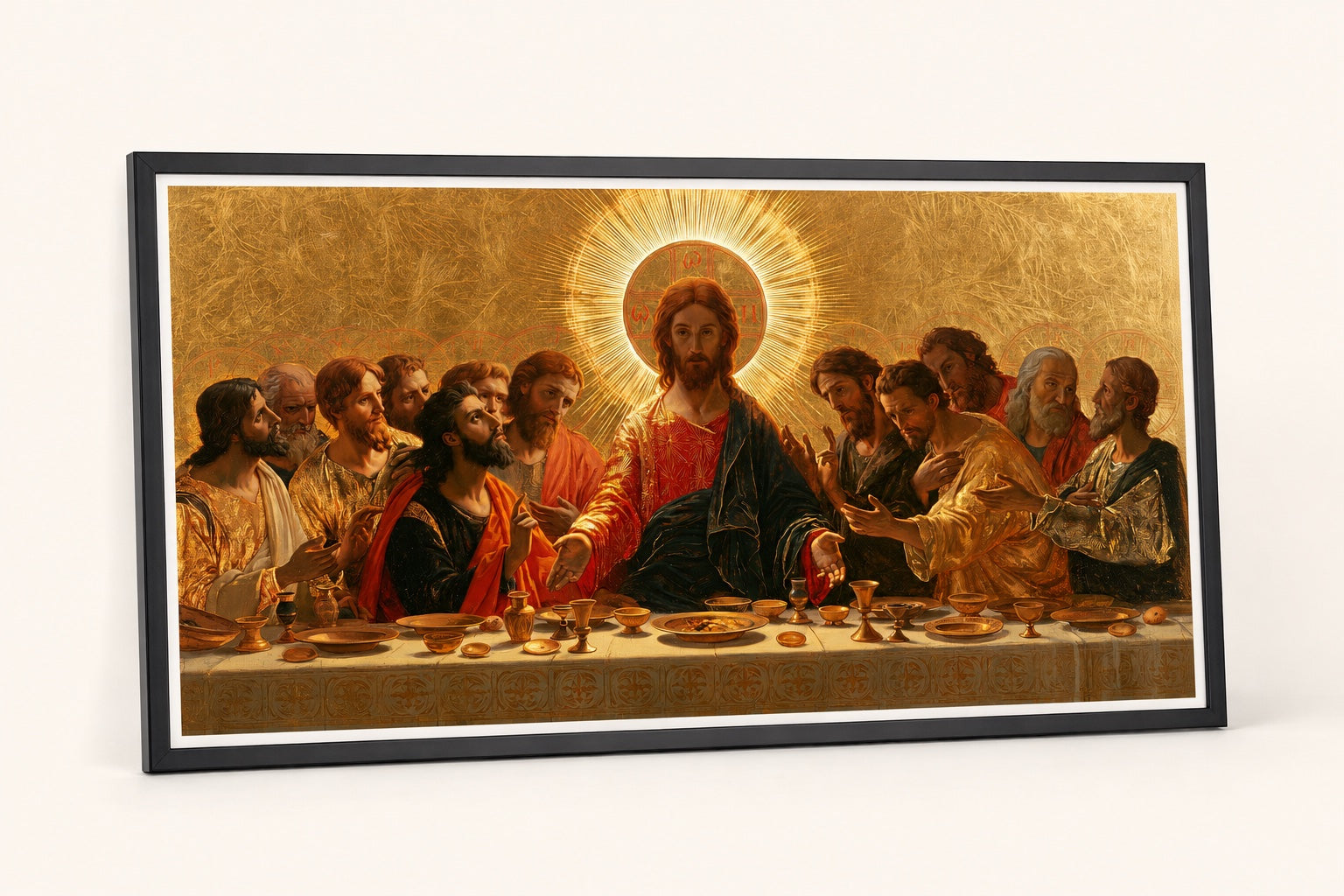 A mesma impressão de Última Ceia Fine Art em uma moldura clássica preta fina