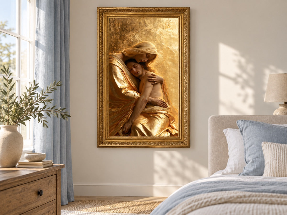 A Pietà — gold framed interior mockup